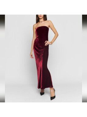 NWT Reformation Sylvania Velvet Dress Red Petite MP Silk Blend Strapless Maxi